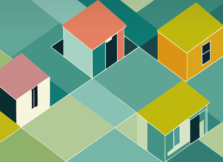 네 가지의 집 모양이 있는 그래픽 사진