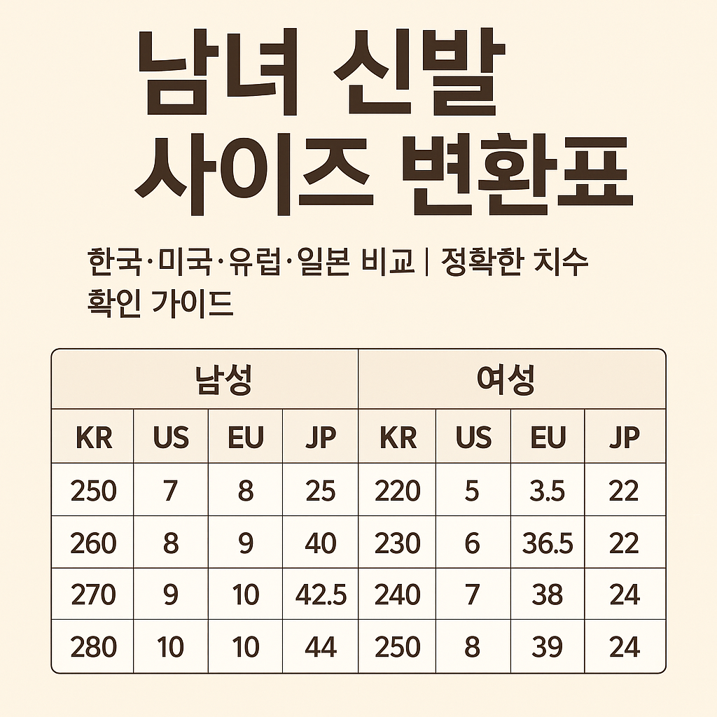 남녀신발사이즈변환표
