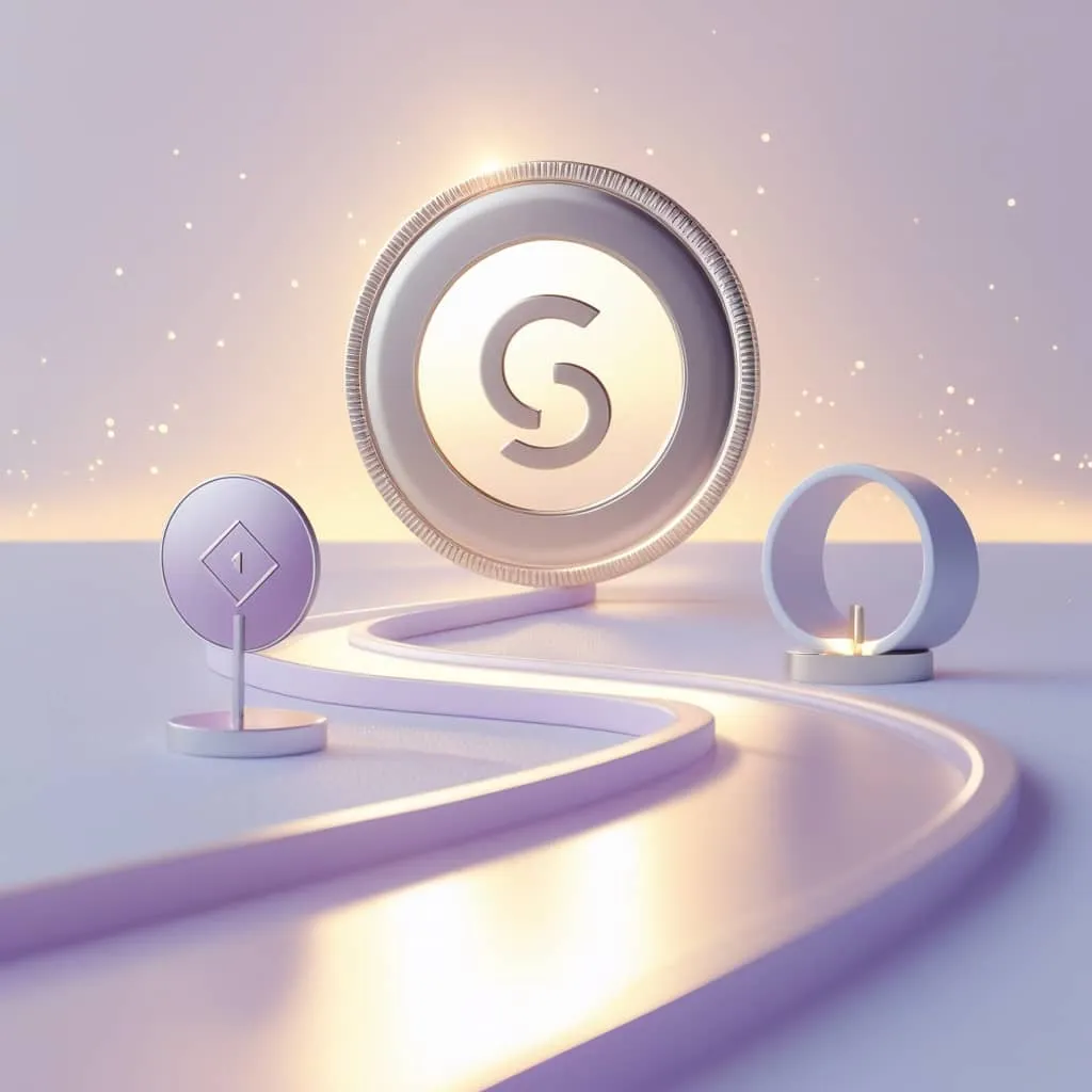 크로노스 코인의 사용처와 전망을 은은히 빛나는 길과 중간 중간의 표지판 등으로 상징적으로 나타낸 이미지.