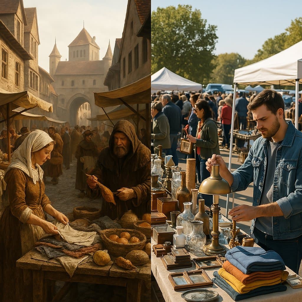 중세 유럽의 길거리 장터(street market)와 현대 플리마켓(flea market)