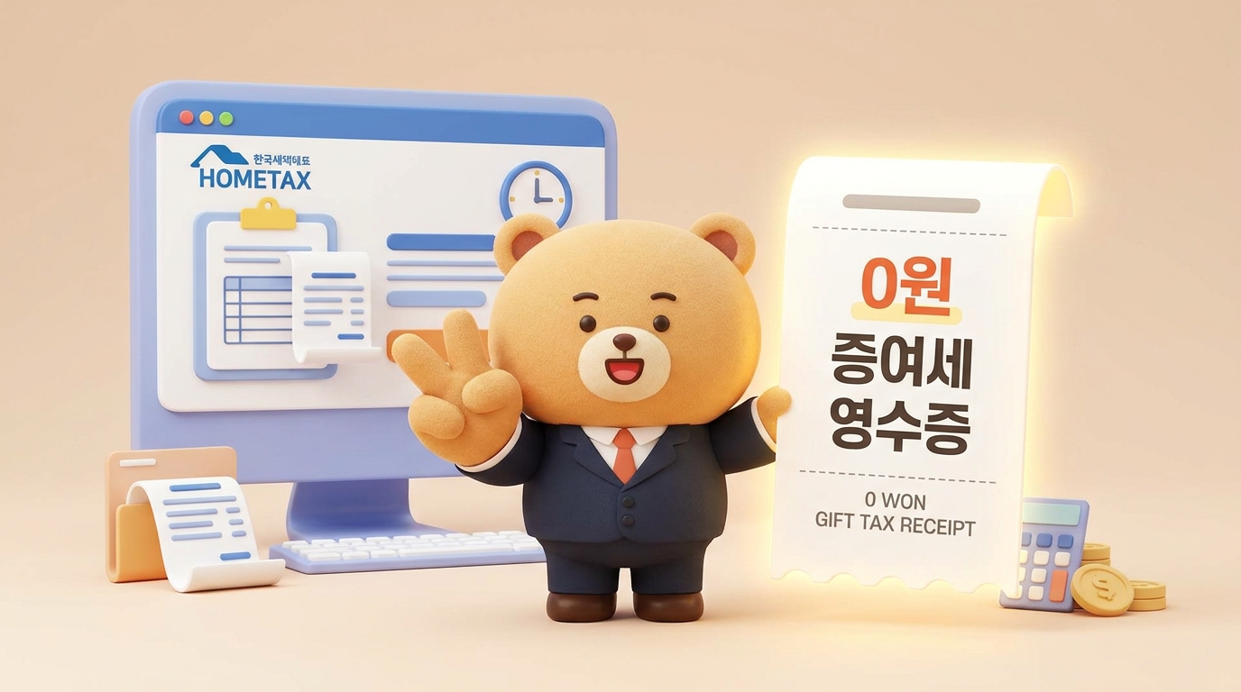 홈택스를 통해 자녀 주식 증여세를 신고하고 비과세 혜택을 받는 모습