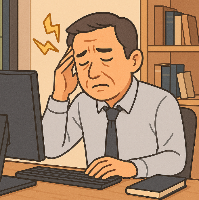 업무 스트레스와 피로로 지친 중년 직장인 남성의 모습