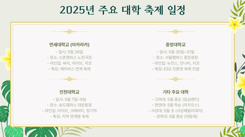2025 대학 축제 초특급 라인업 공개! 싸이, 뉴진스, 아이브, 지코 등 총출동! (5월~6월)