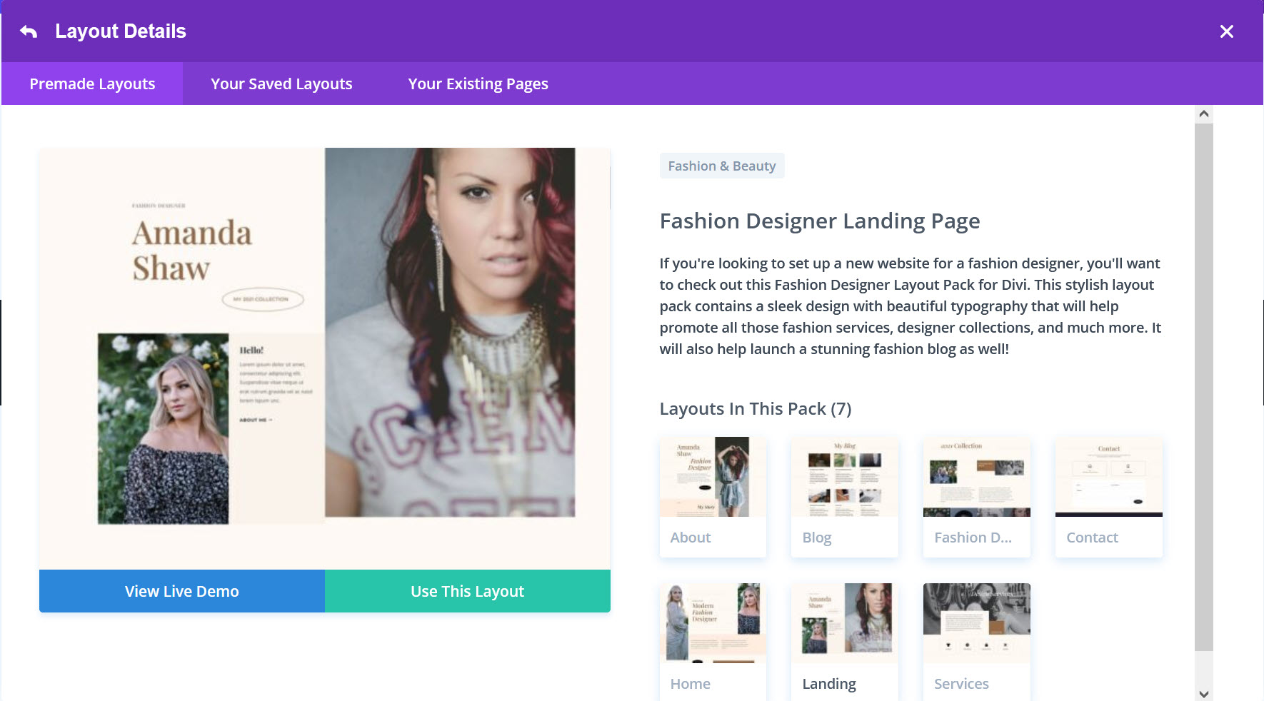 워드프레스 Divi 테마용 패션 디자이너 레이아웃 팩(Fashion Designer Layout Pack) 공개