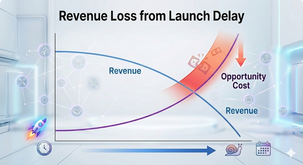 An opportunity cost graph showing how new product launch speed impacts your sales
