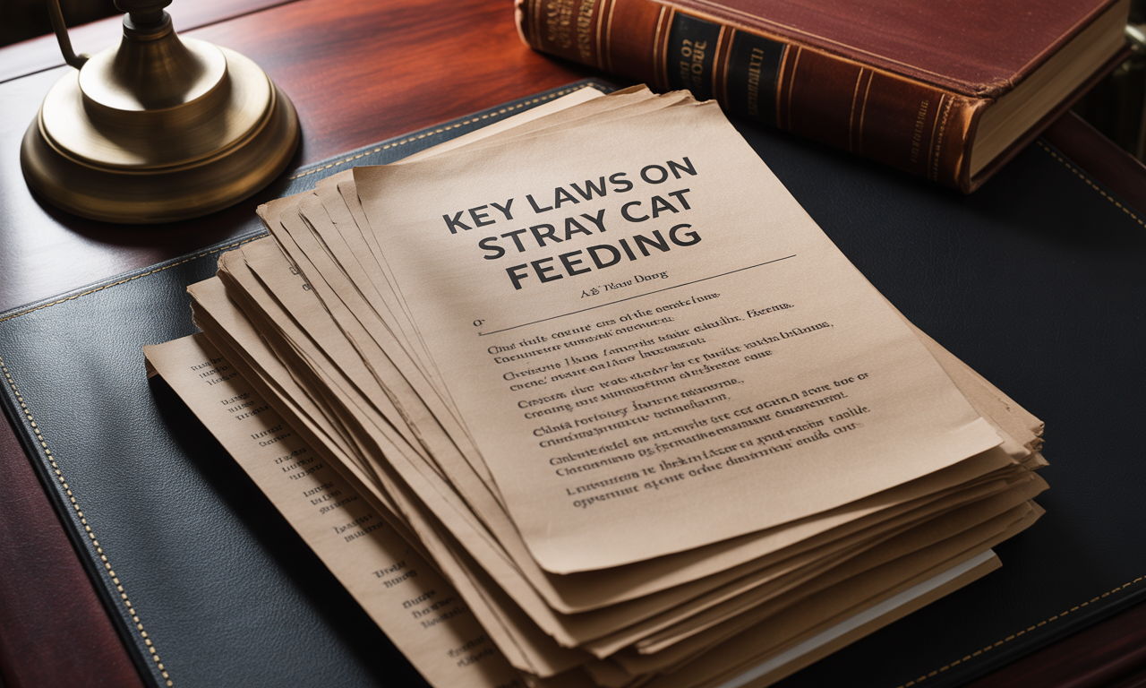 2025년 동물보호법, 경범죄처벌법, 지자체 조례 등 길고양이 급식 관련 주요 법규를 시각화한 이미지.