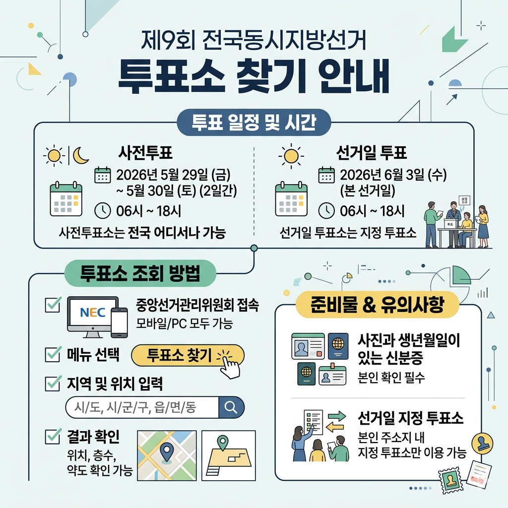 2026 지방선거 투표소 찾기 내 투표소&middot;사전투표소 조회 방법 인포그래픽