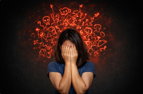 감정에 불안함을 느끼는 사람 이미지