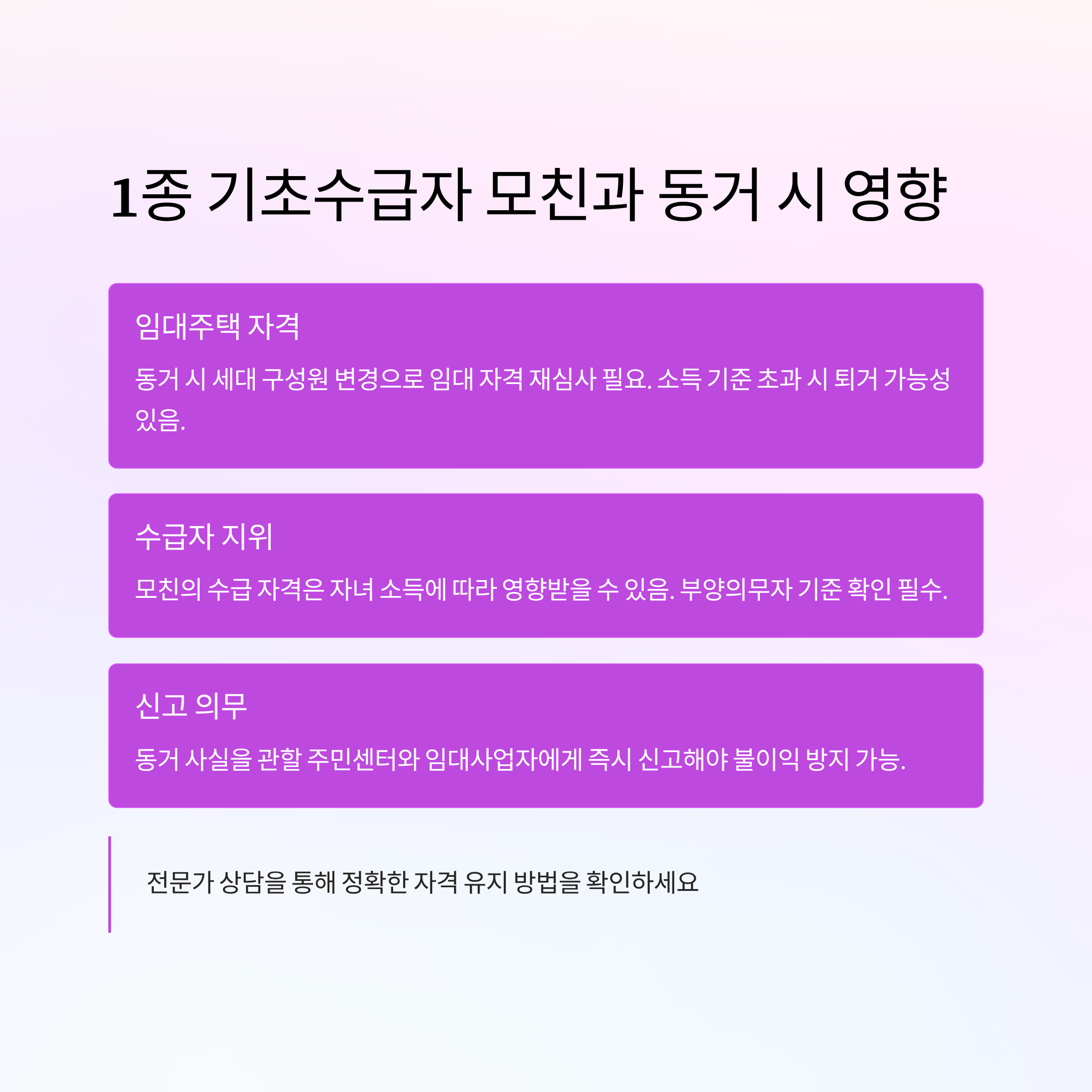 1종 기초수급자 모친과의 동거, 임대주택 및 수급 자격에 미치는 영향은?