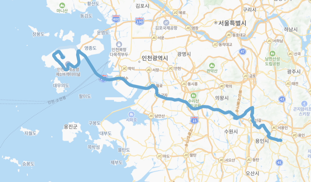 수원-용인-인천-8852번-버스-노선-지도