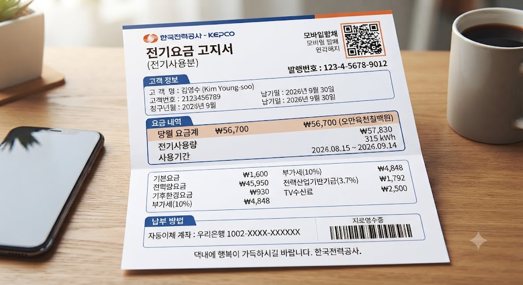 전기요금 고지서에서 전기요금 얼마가 나왔는지 확인