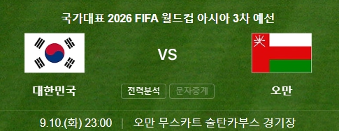 대한민국 vs 오만: 2026 FIFA 북중미 월드컵 아시아 3차 예선 경기 중계 바로보기
