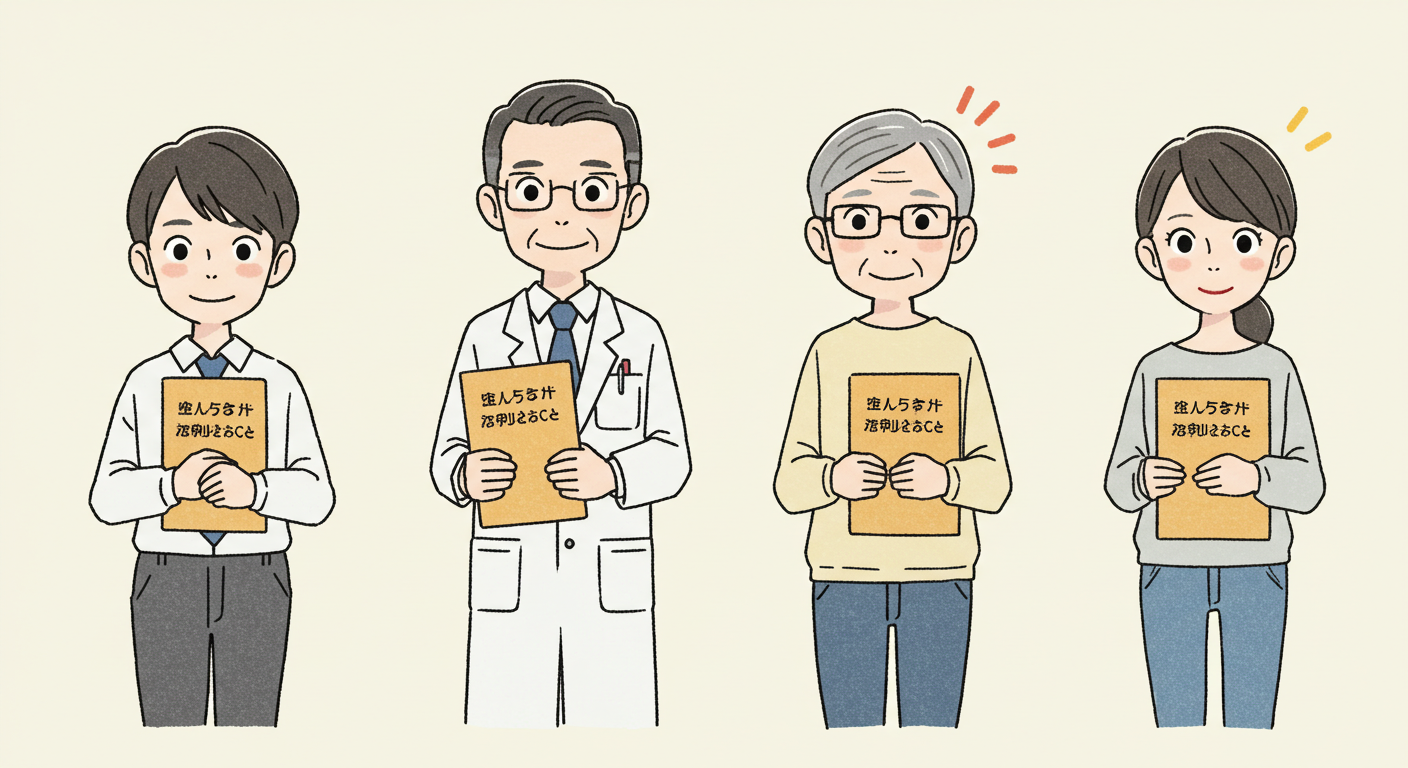 연령과 직종별 암보험 가입 조건을 나타내는 인물 일러스트