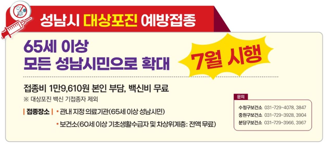성남시 대상포진 무료접종 대상 신청방법 및 지정 의료기관 조회 방법