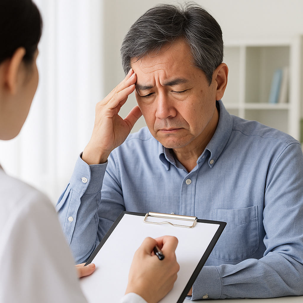 중년 남성의 건강검진 상담 장면