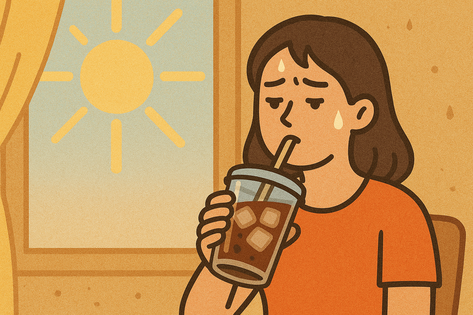 무더운 여름철 냉커피를 마시고 있는 모습