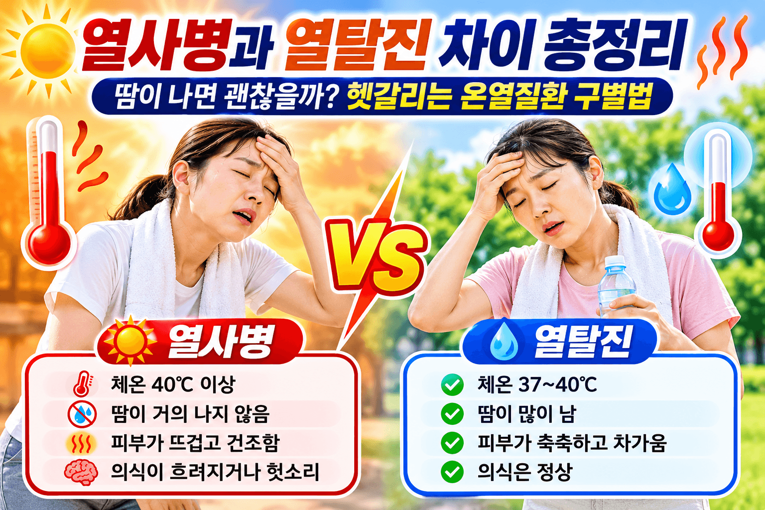 열사병과 열탈진 차이 총정리｜땀이 나면 괜찮을까? 헷갈리는 온열질환 구별법