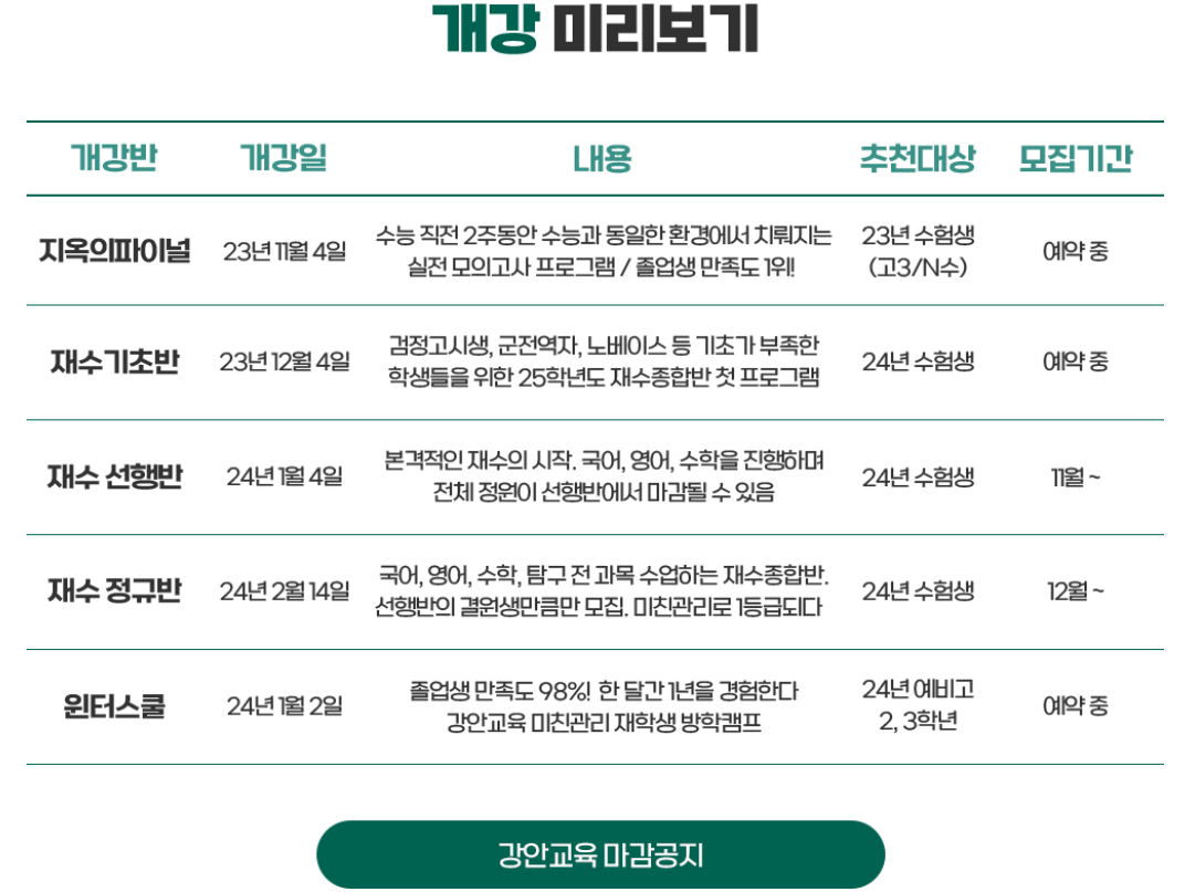 강안교육 재수종합반 모집시기