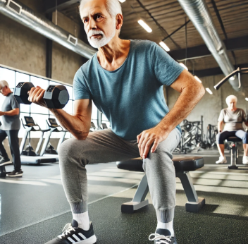 70대 노인의 헬스장 운동 모습