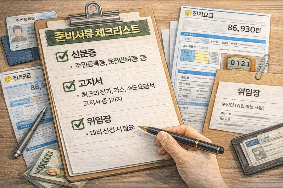 준비서류 체크리스트(신분증/고지서/위임장)