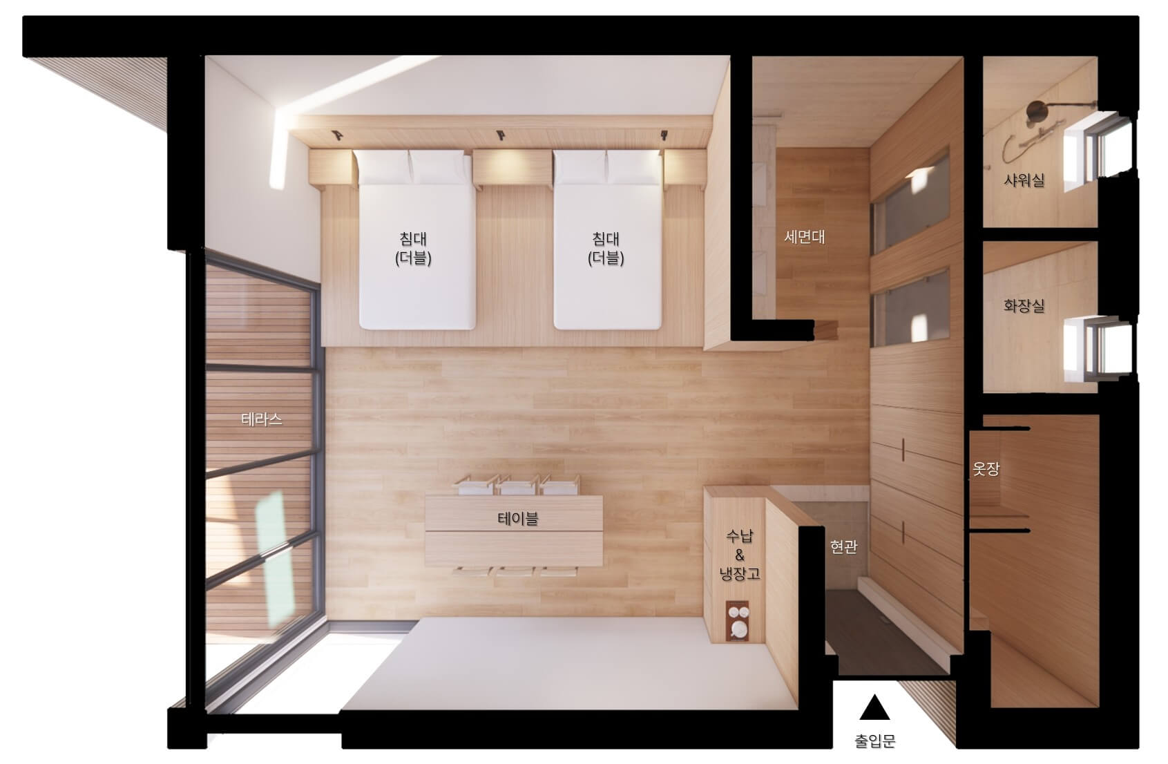 수락휴 객실 4인실 정보, 위치, 도면