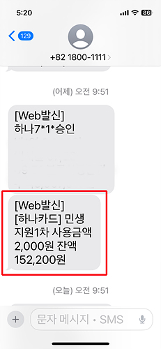 하나카드 민생회복 소비쿠폰 잔액 확인 방법