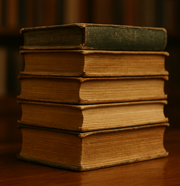낡은 책들이 쌓여 있는 이미지