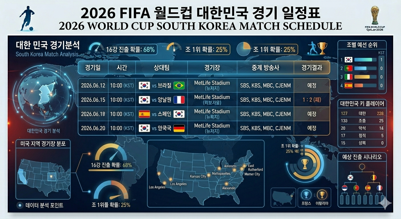 2026 월드컵 한국 경기 일정표: 멕시코 체코 남아공 피파랭킹 및 소름 돋는 상대 전력 분석 (역대급 브런치 시간대!) 관련사진