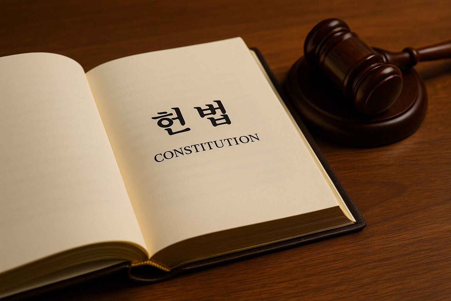 헌법 개정 논의 상징 이미지, 펼쳐진 헌법과 법봉