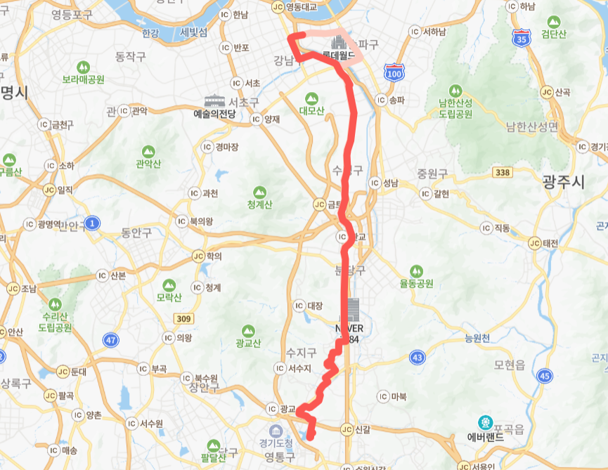 서울-성남-수원-용인-6900번-버스-노선-지도