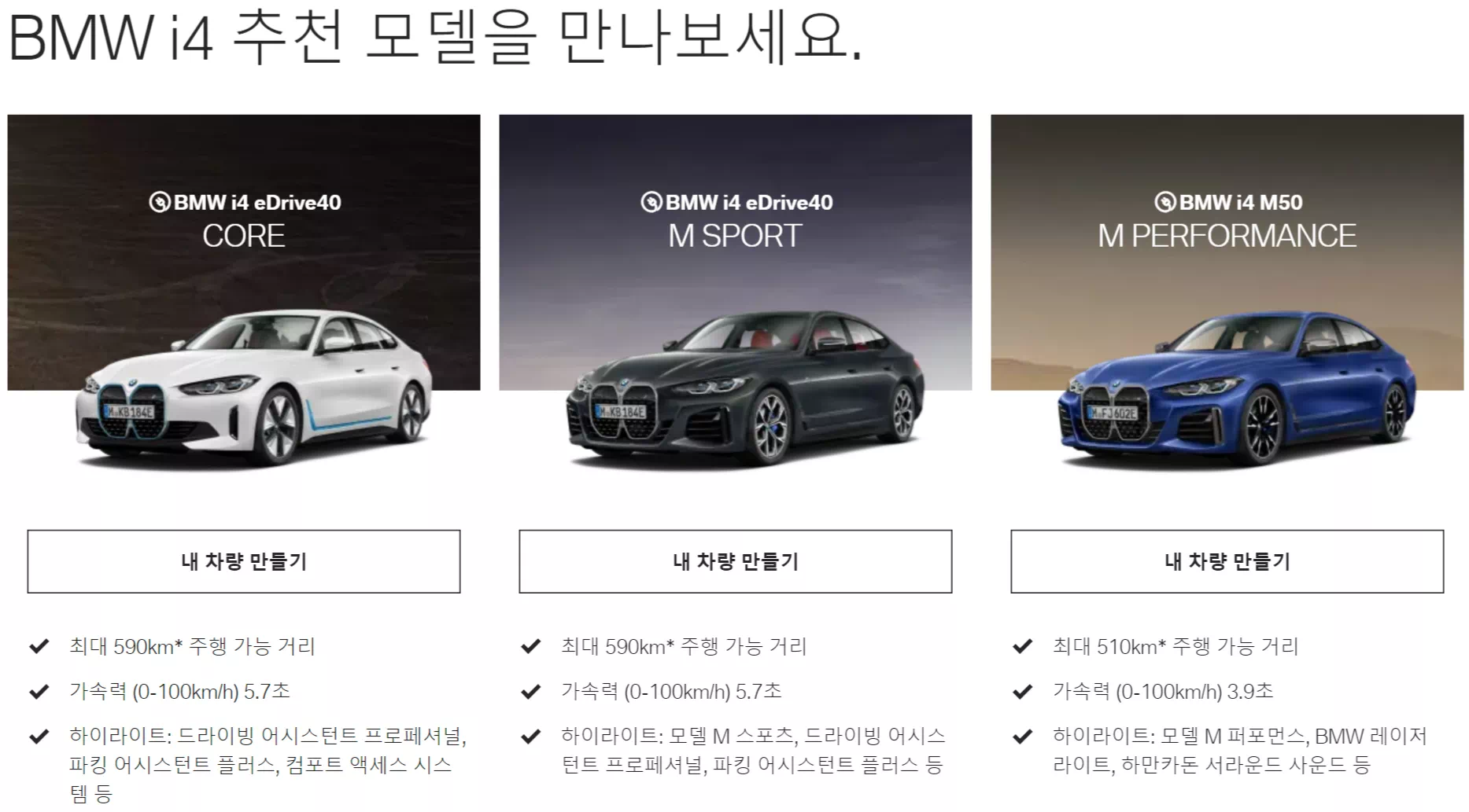 BMW i4 상품 설명 페이지 중 일부를 캡처했습니다. (출처 : BMW코리아)