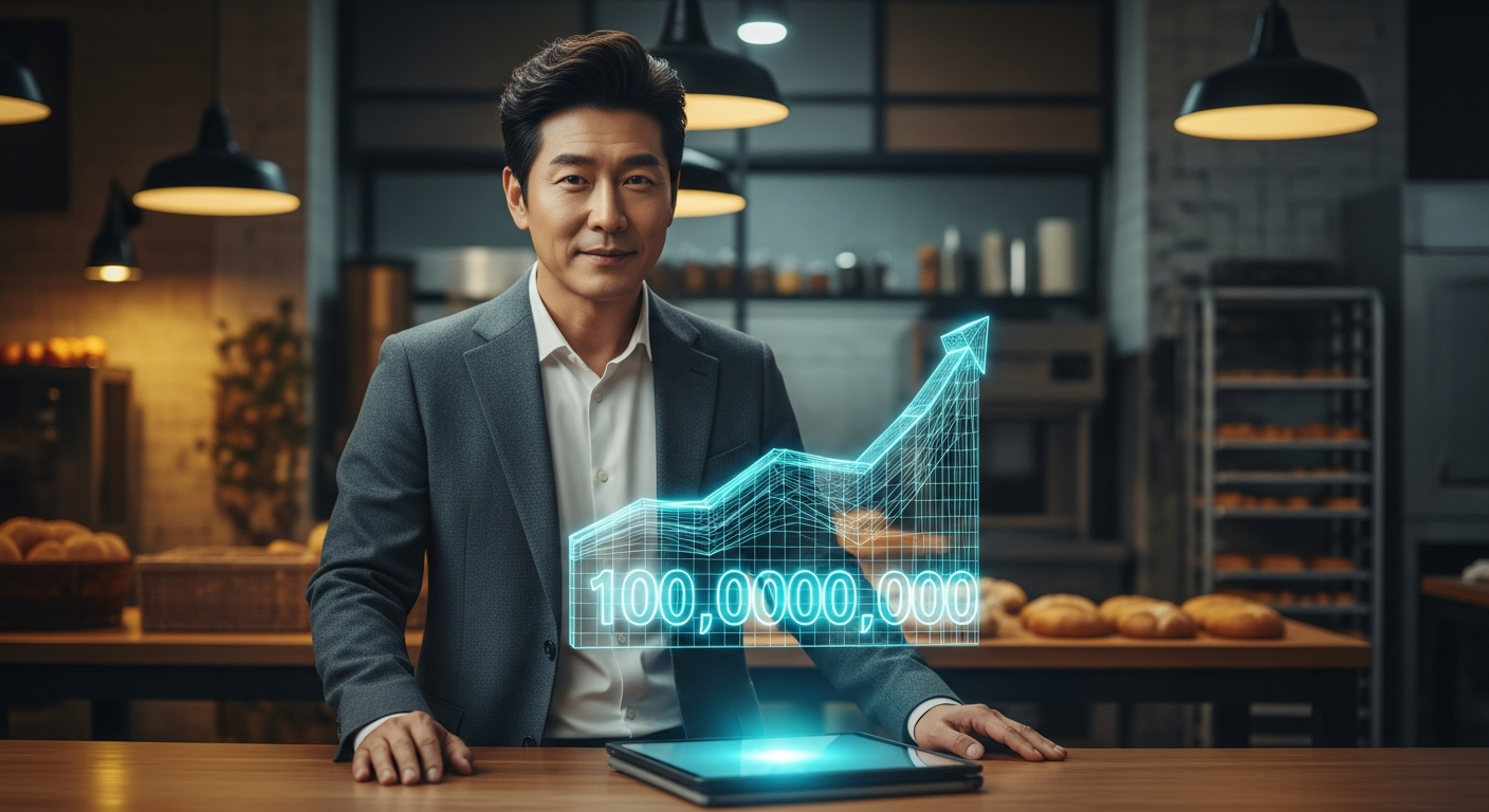 강한 소상공인 성장지원 사업을 통해 최대 1억 원의 자금을 지원받고 기업으로 도약하는 과정을 설명하는 이미지