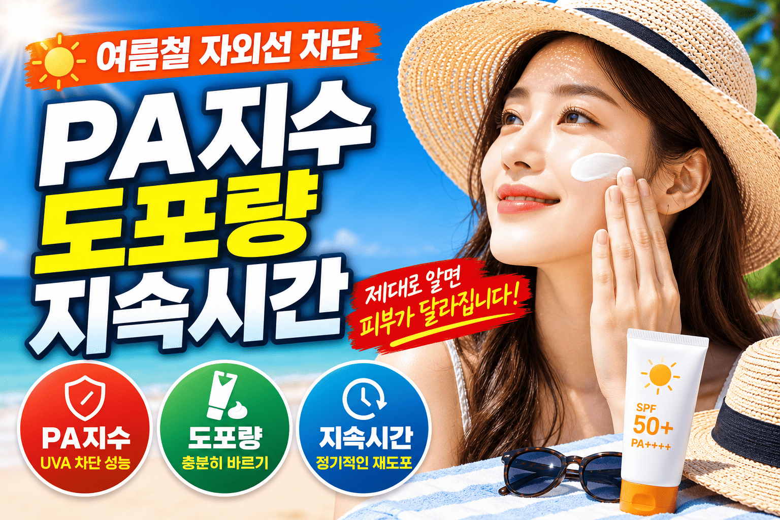 여름철 자외선 차단 (PA지수, 도포량, 지속시간)