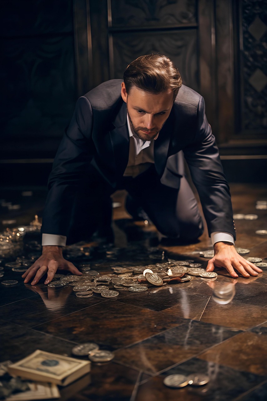 돈을 바라보고 있는 남자