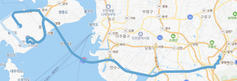 광명역 인천공항 리무진 버스 6770 노선도