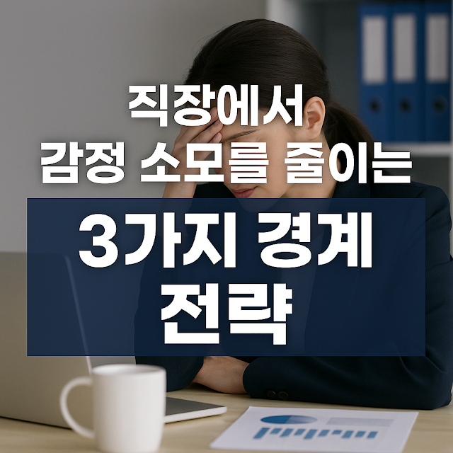 직장에서 감정 소비를 줄이는 3가지 경계 전략&rdquo;이라는 제목이 중앙에 강조된 썸네일 이미지
