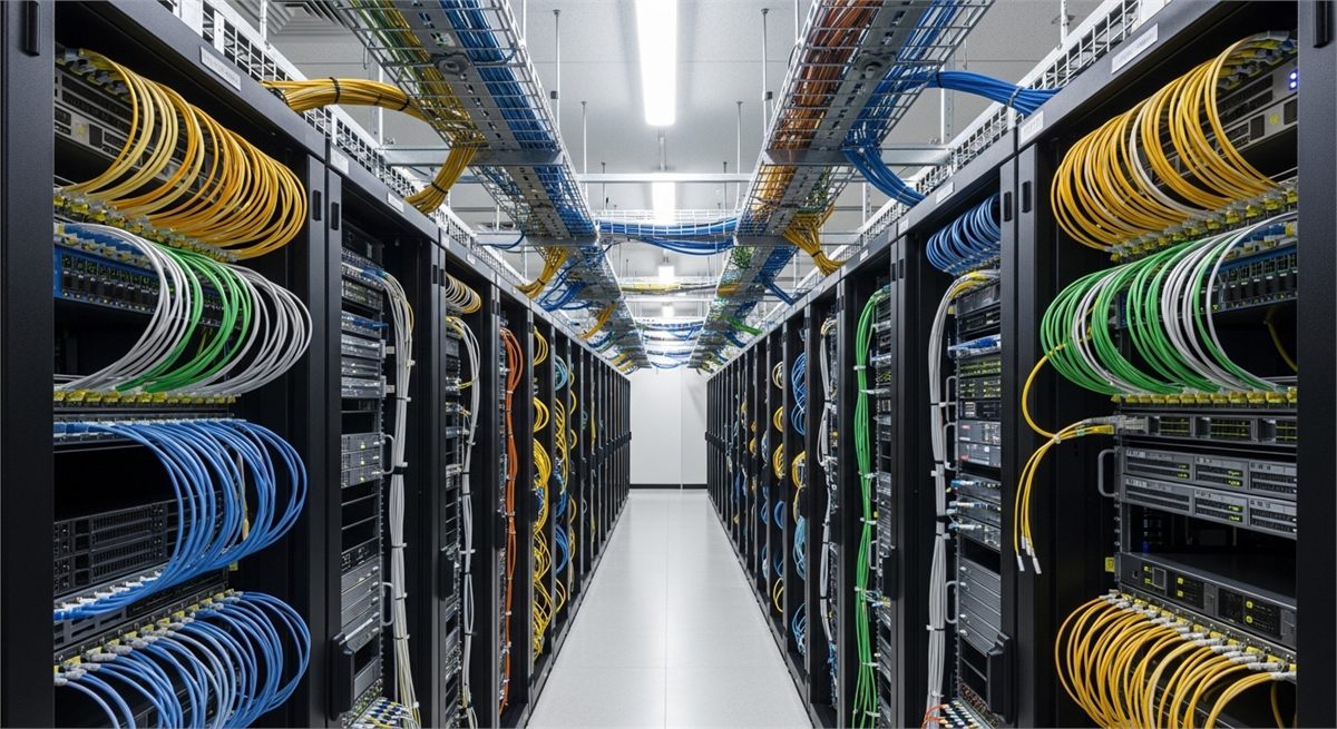 데이터센터 내부 광통신 인프라를 보여주는 전경