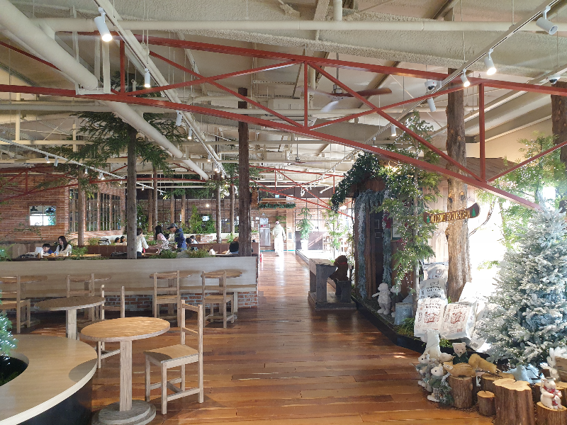 크리스마스 트리 등으로 포토존을 꾸민 내부