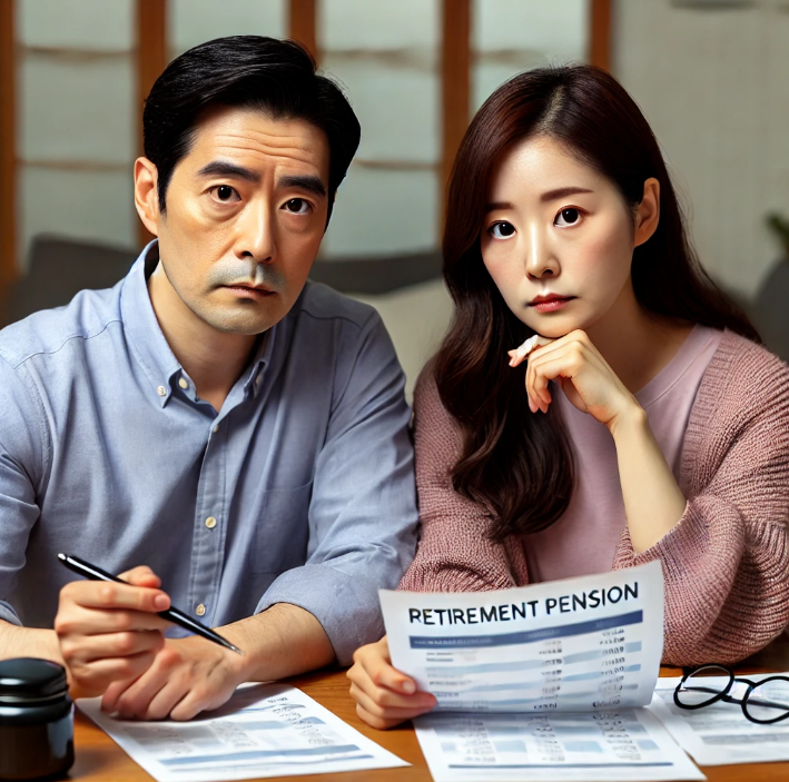 연금 서류를 검토하는 부부
