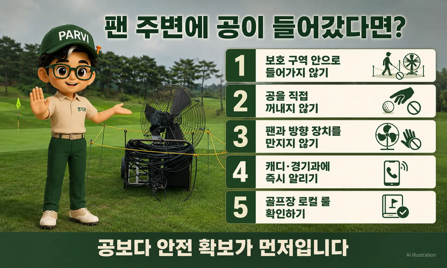 그린 팬 보호 구역에 골프공이 들어갔을 때 지켜야 할 다섯 가지 안전수칙