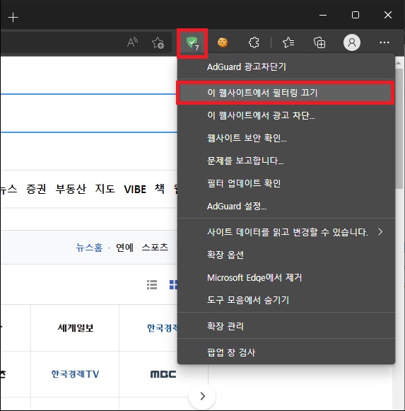 해당 사이트 광고 허용