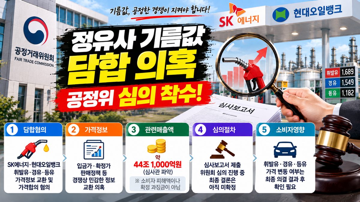 정유사 기름값 담합 의혹, SK에너지&middot;현대오일뱅크 휘발유&middot;경유&middot;등유 가격정보 교환 및 공정위 심의 착수 안내 이미지