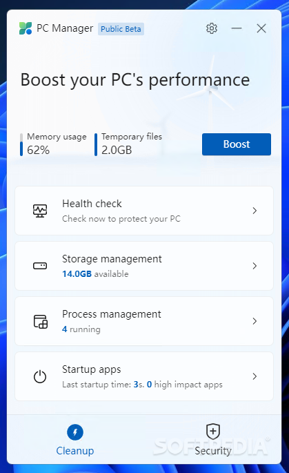 Microsoft PC Manager 실행 화면