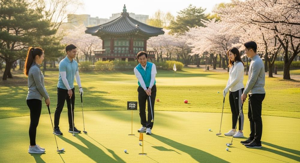 파크골프 지도사가 강습하는 사진