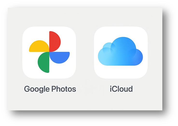 안드로이폰과 애플폰에서 많이 사용되는 사진 관리 앱인 구글 포토와 아이클라우드 심볼