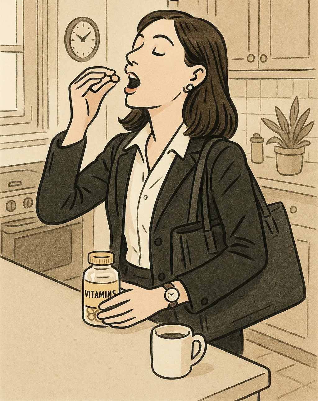 비타민을 챙겨 먹는 30대 직장녀