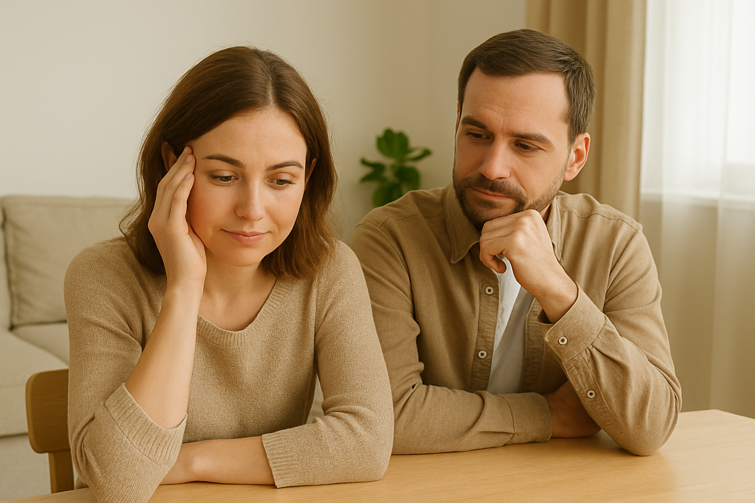 부부가 고민하고 있는 모습 사진
