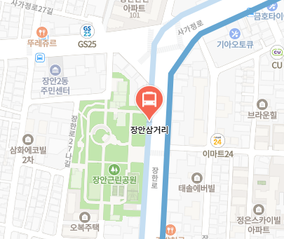 장안삼거리에서 인천공항 리무진 공항버스(6013번) 지도 위치