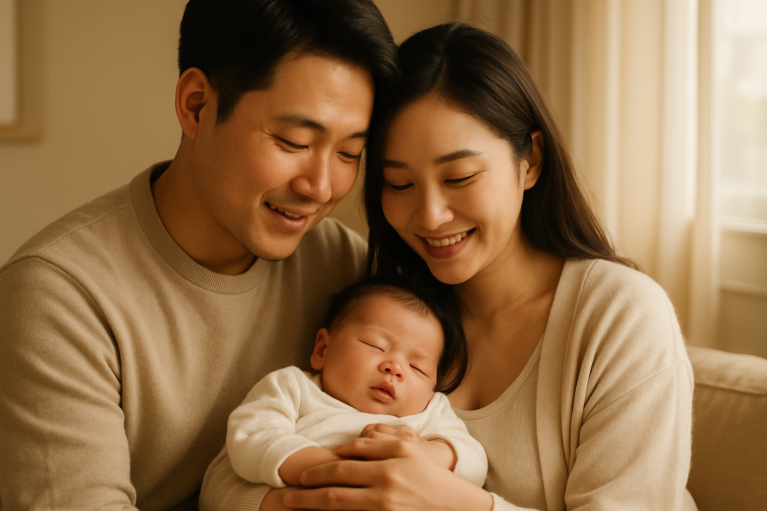 갓난 아기를 안은 부부