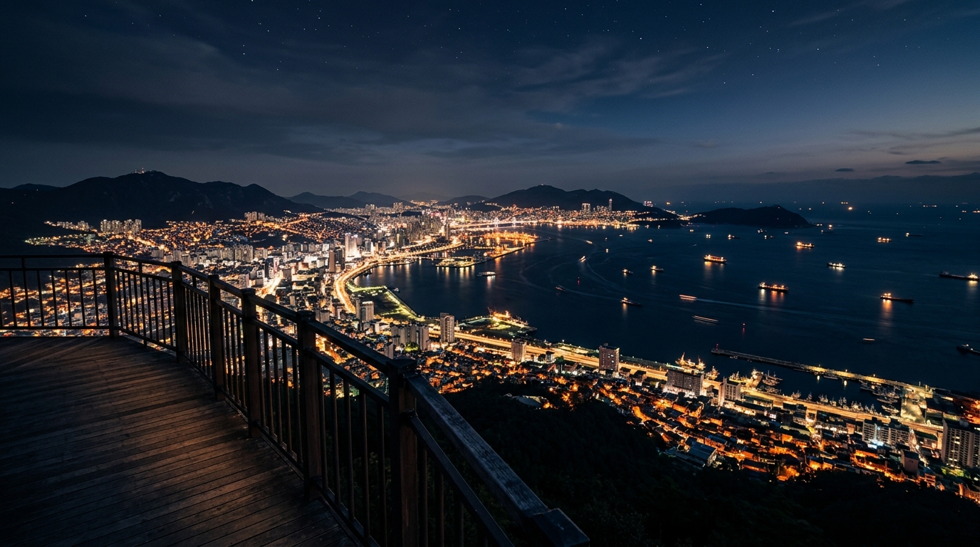 안민고개 야경 - 진해만을 내려다보는 로맨틱한 도시 야경
